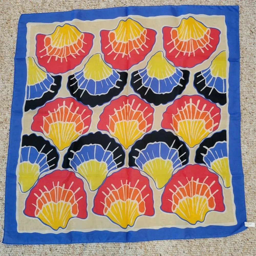 Vintage Taiwan  Multi Colored Sea SHELL Scarf  25X25